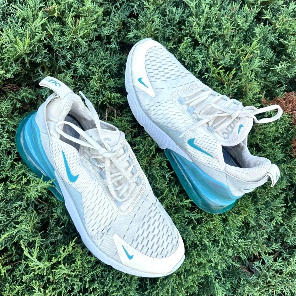 Nike Air Max 270 Big Kids Athletic Shoes Size 6Y White Teal Blue